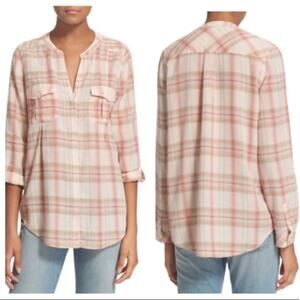 Joie Kalanchoe Pink Plaid Cotton Top Button Front